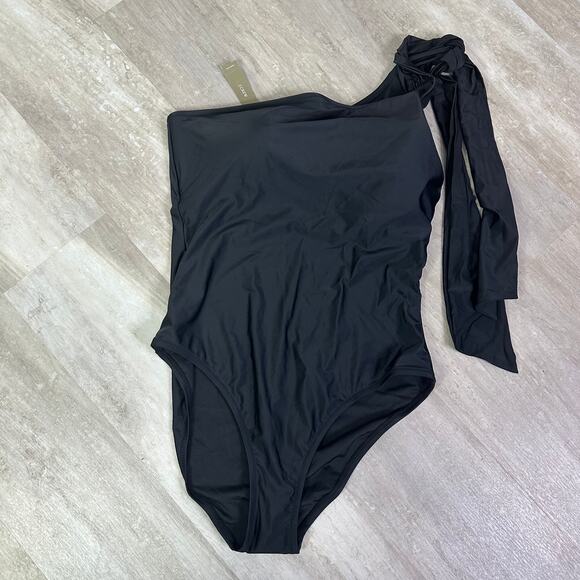 NEW J.Crew Bow one-shoulder one-piece Swimsuit in black Size 16 BF170 - Picture 2 of 7